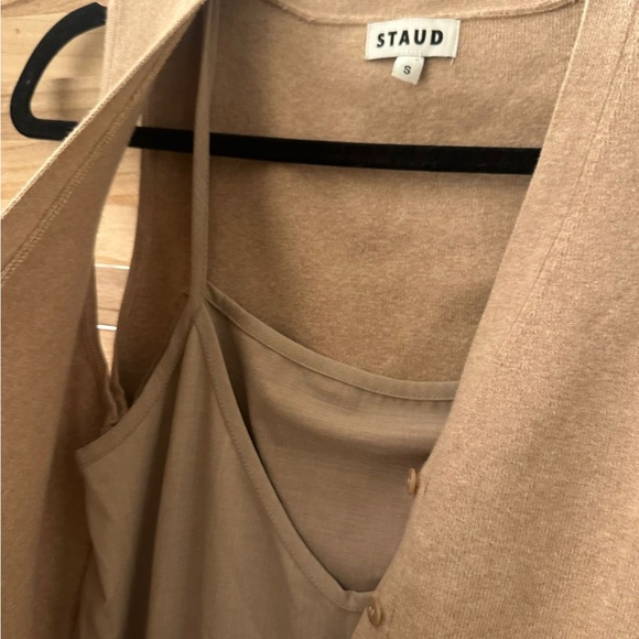 STAUD Madeline layered cotton and cashmere-blend pleated crepe midi dress size S - Picture 11 of 11